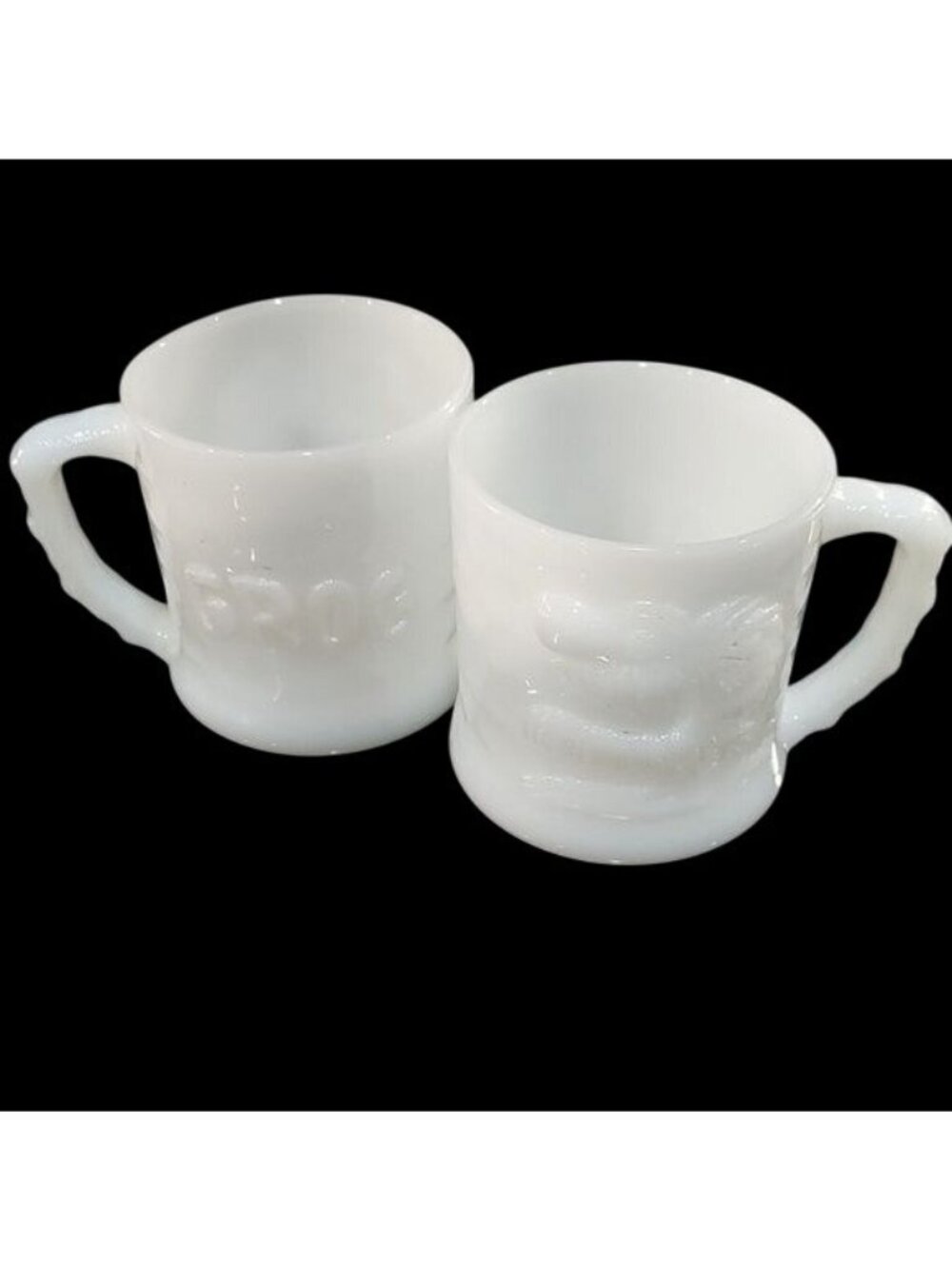 Grog Milk Glass Mug Set of 2 B C Comic Johnny Hart Caveman Fire King Vintage